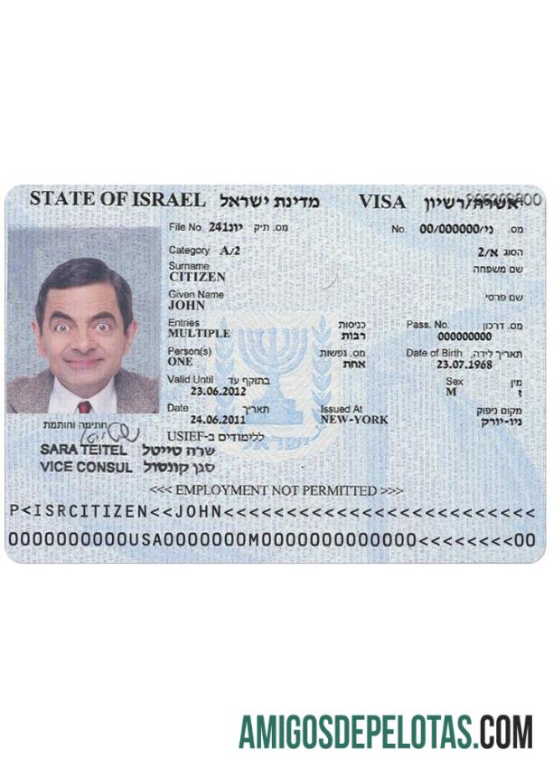 Visto ISRAEL amostra